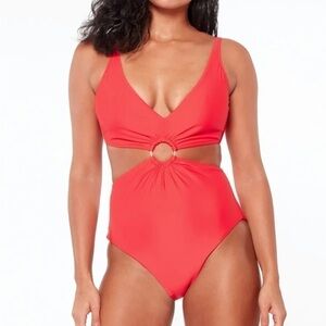 BAR III Women's Red Stretch Ring Rosella Monokini One Piece Swimsuit